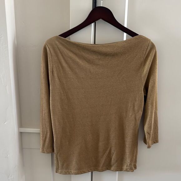 Lauren Ralph Lauren Tan Gold Shimmer Top Blouse Versatile Women’s Size L GUC - Picture 2 of 9